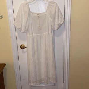 Sweet Gingham Look Creamy White Dress Size L